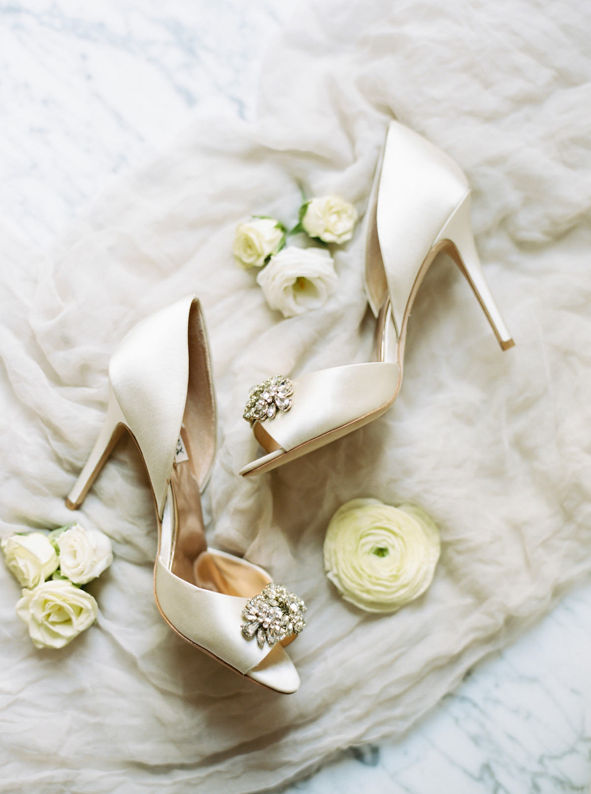 Bridal Shoes Badgley Mischka Designer Satin Wedding Heels with Rhinestone Peep Toe