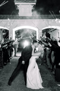 Bride and Groom Sparkler Send Off Exit | Black and White Wedding Photography Shot | Shauna and Jordon Photography
