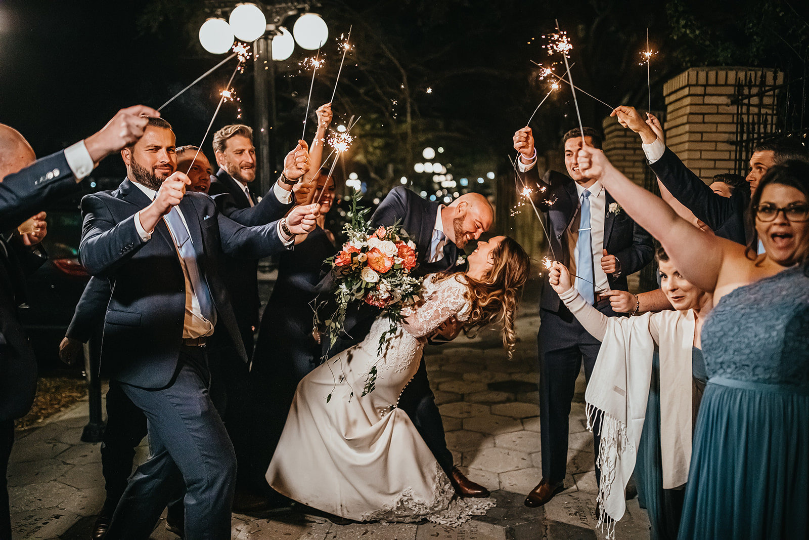 Bride and Groom Wedding Send Off Sparkler Exit in Ybor City Tampa