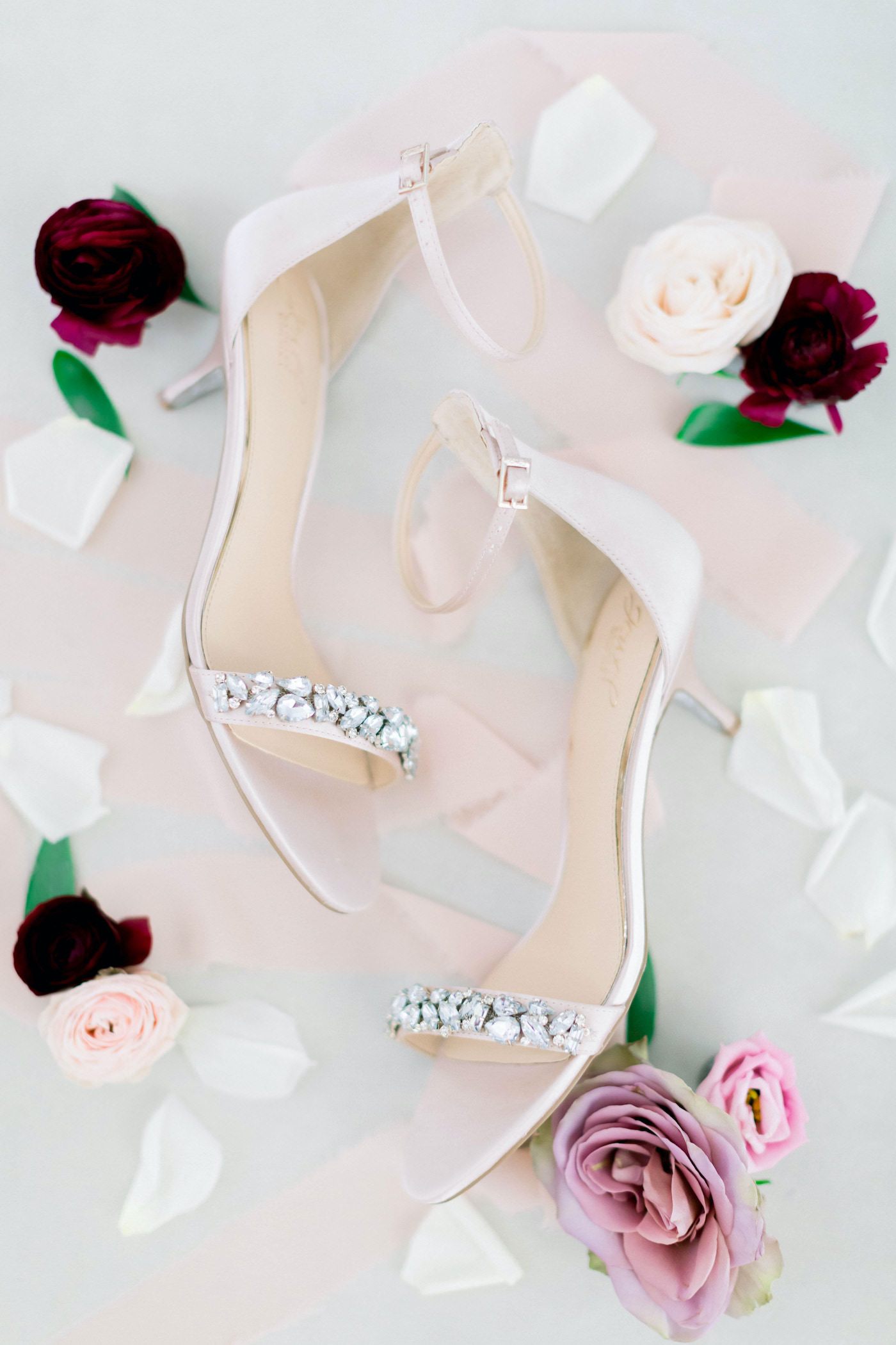 Bridal Shoes Low Heel Rhinestone Strap Blush Pink Satin Wedding Heels