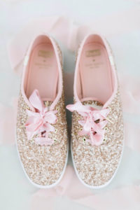 Kate Spade Designer Keds Gold Glitter Bridal Shoes with Pink Laces