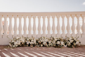 Wedding Ceremony Garland Flowers along the Ground | White Lilies and Chrysanthemums with Greenery