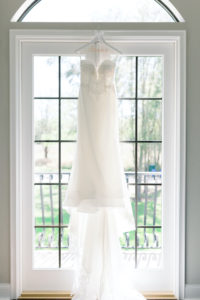 Wedding Dress Hanger Shot | Ivory Lace Sheath Strapless Bridal Gown