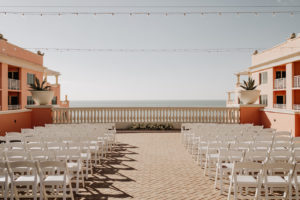 Clearwater Beach Wedding Venue Hyatt Regency Clearwater Beach Hotel | Outdoor Rooftop Waterfront Wedding Ceremony with White Garden Chairs