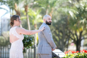 Florida Bride and Groom Outdoor First Look Portrait | Wedding Photographer Carrie Wildes Photography