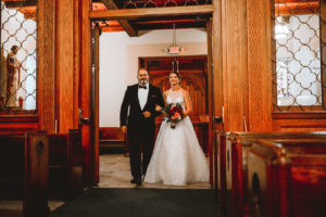 Bride Walking Down Aisle with Father | Indoor Church Wedding Ceremony