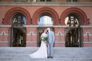 Florida Bride and Groom Portrait On Steps of The University of Tampa | Wedding Photographer Carrie Wildes Photography | Wedding Florist Monarch Events and Design