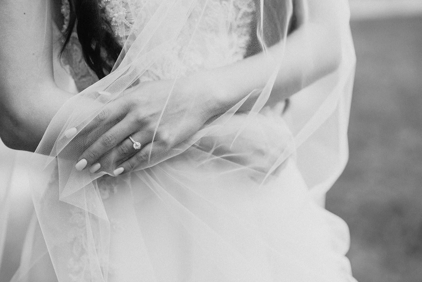 Bride Veil Shot | Black and White Wedding Photography