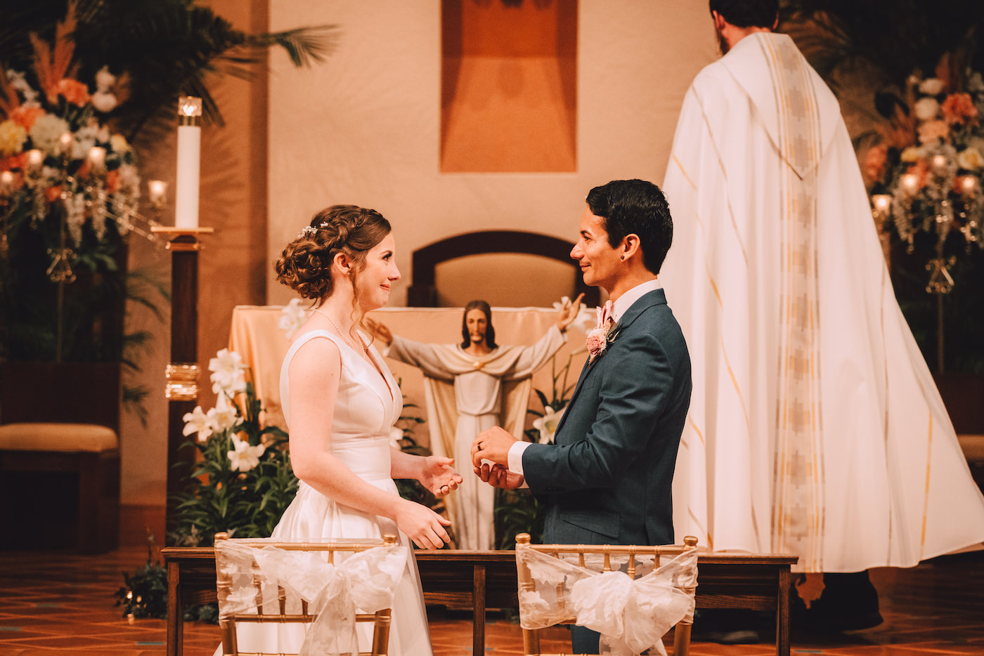 Florida Church Chapel Catholic Wedding Ceremony | Bride and Groom Exchanging Vows