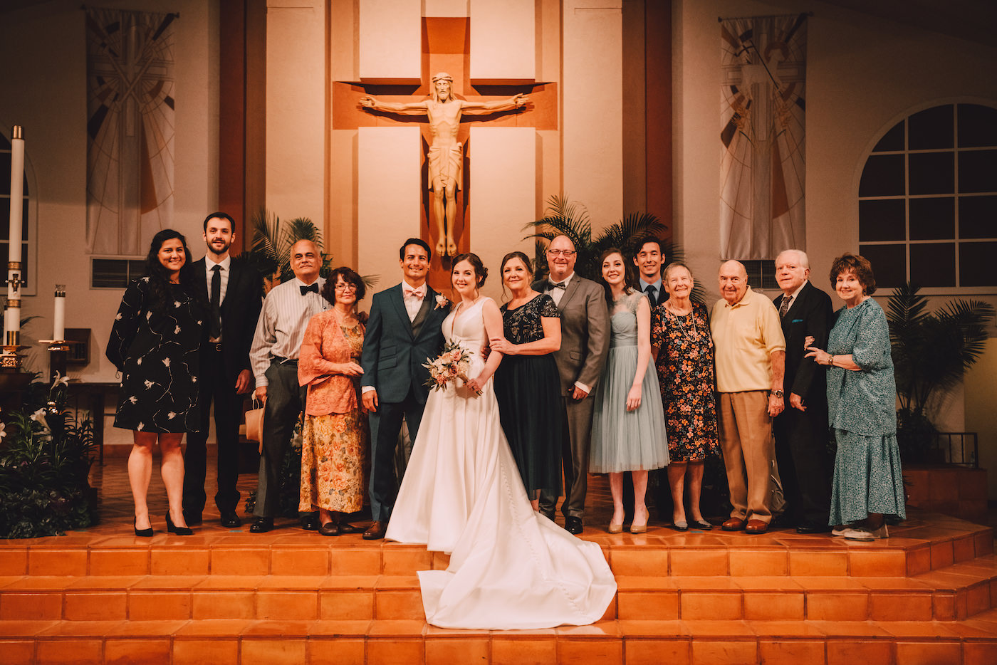 Bride and Groom Family Indoor Church Chapel Portrait | Florida Catholic Wedding Ceremony