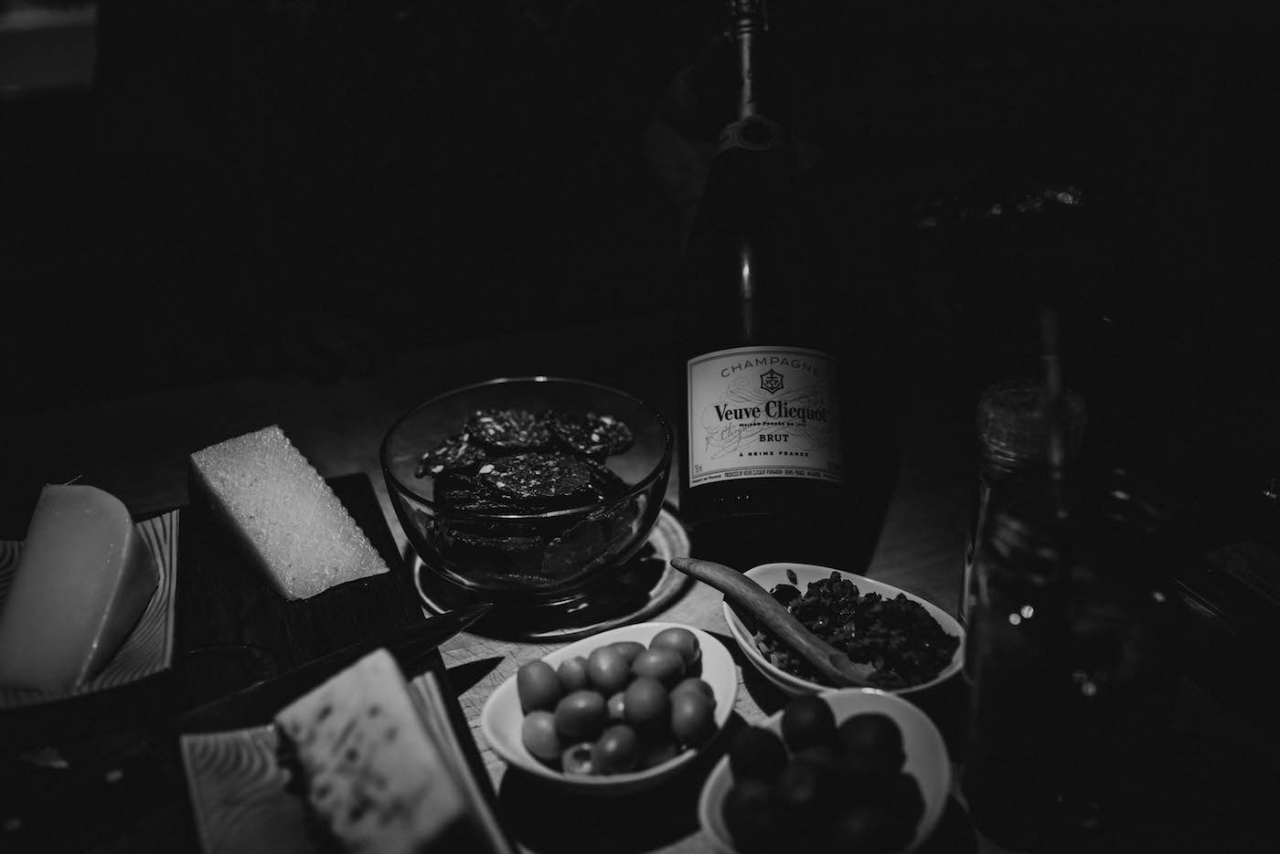 Black and White Wedding Photography | Intimate COVID Elopement Reception Dinner with Veuve Clicquot French Champagne