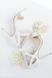 Strappy Ivory Wedding Heel Sandals with Rhinestone and Crystal Ankle Strap