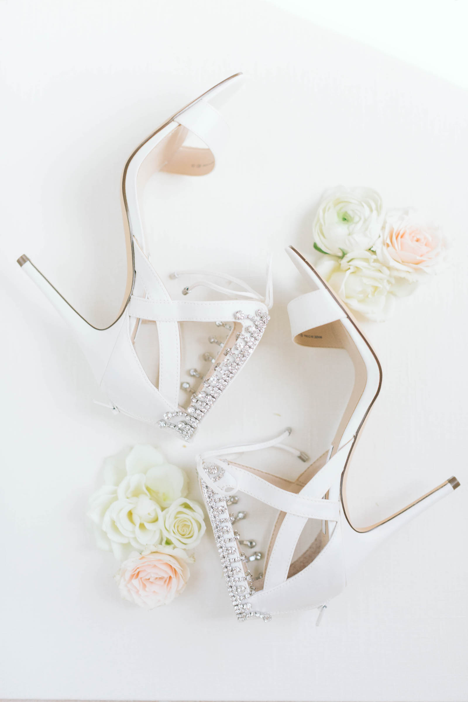 Strappy Ivory Wedding Heel Sandals with Rhinestone and Crystal Ankle Strap
