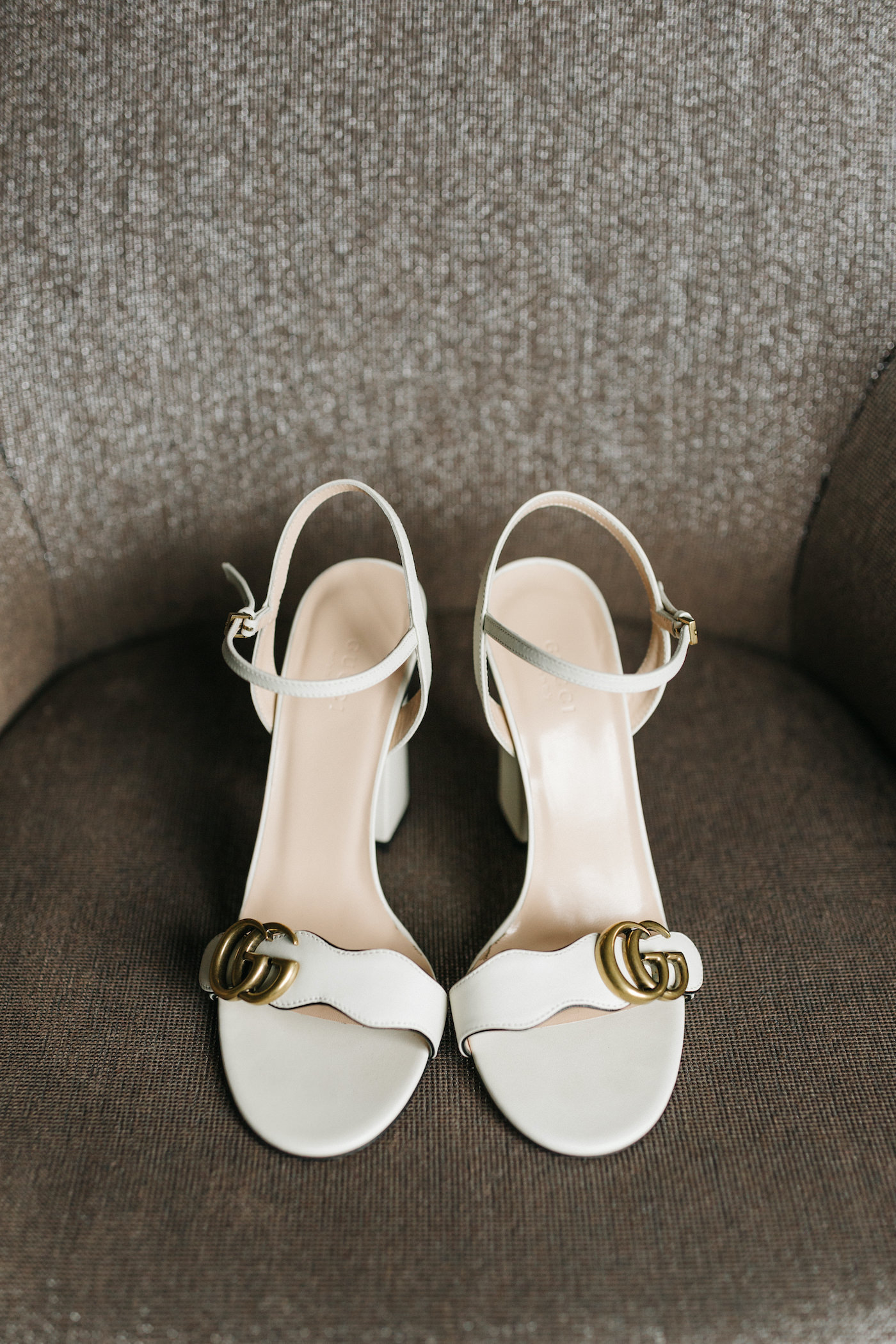 Gucci Designer Bridal Wedding Shoes | White Open Toe Ankle Strap Gucci Heels