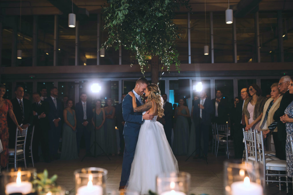 Romantic Boho Chic Bride and Groom First Dance Wedding Portrait | Tampa Bay Wedding DJ Grant Hemond & Associates | Wedding Florist Bruce Wayne Florals