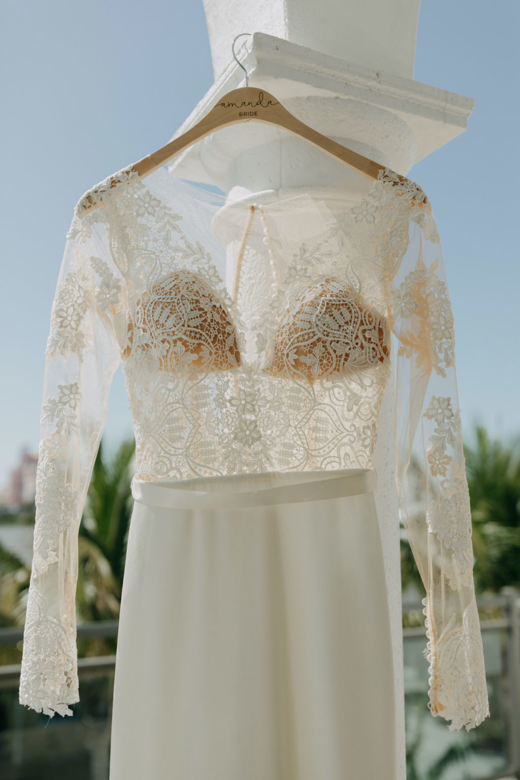 Timeless Florida Wedding Dress Hanging, Illusion Lace Long Sleeve Martina Liana Wedding Dress