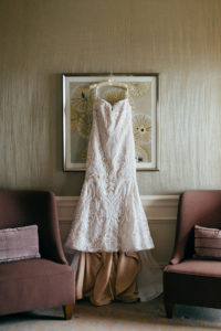 Romantic Hanging Florida Wedding Dress, Strapless Hayley Paige White and Ivory Wedding Dress with Lace Overlay Detailing