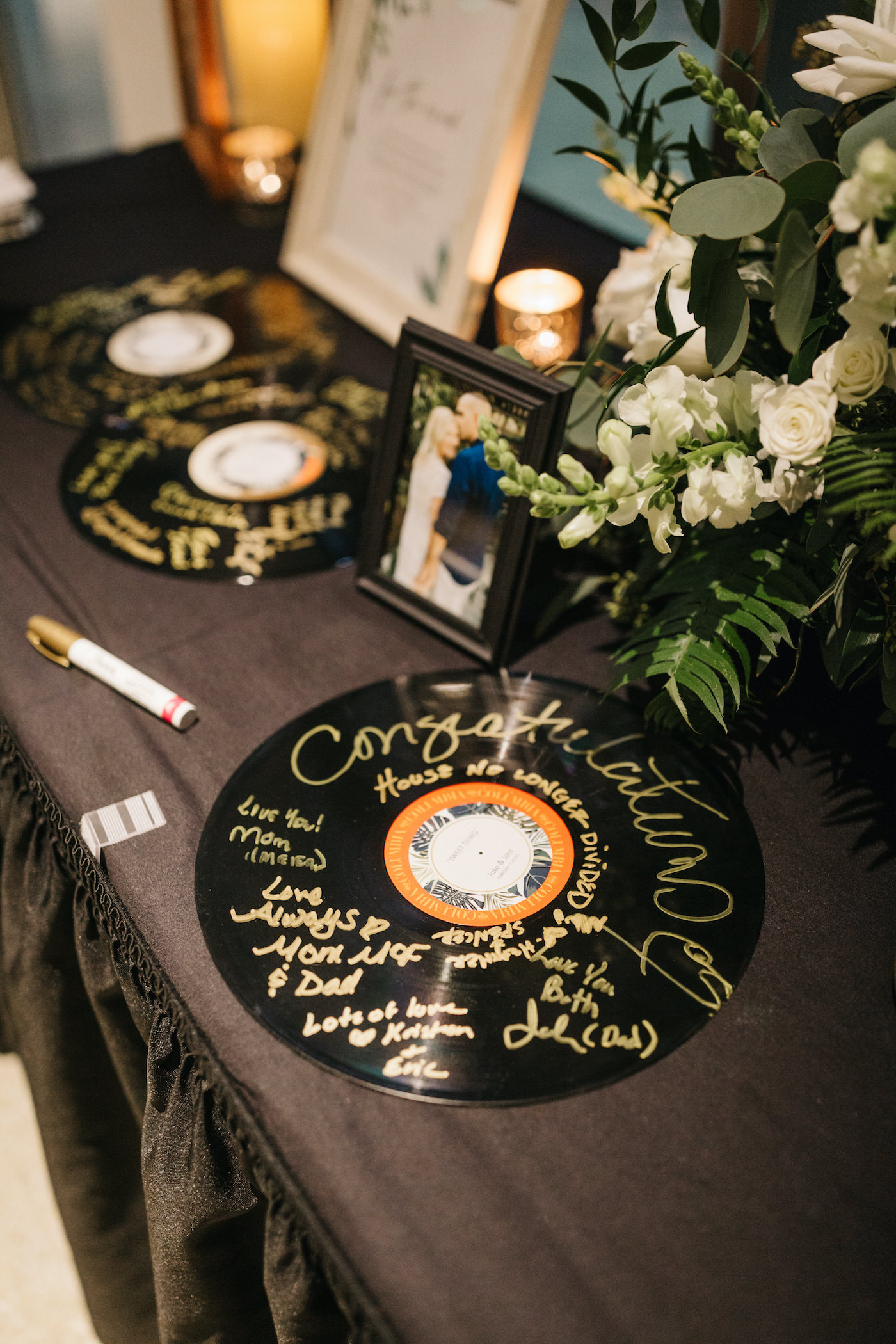 Unique Music Lovers Wedding Guest Book Idea | Vinyl Album Records Wedding Guestbook with Gold Paint Pens