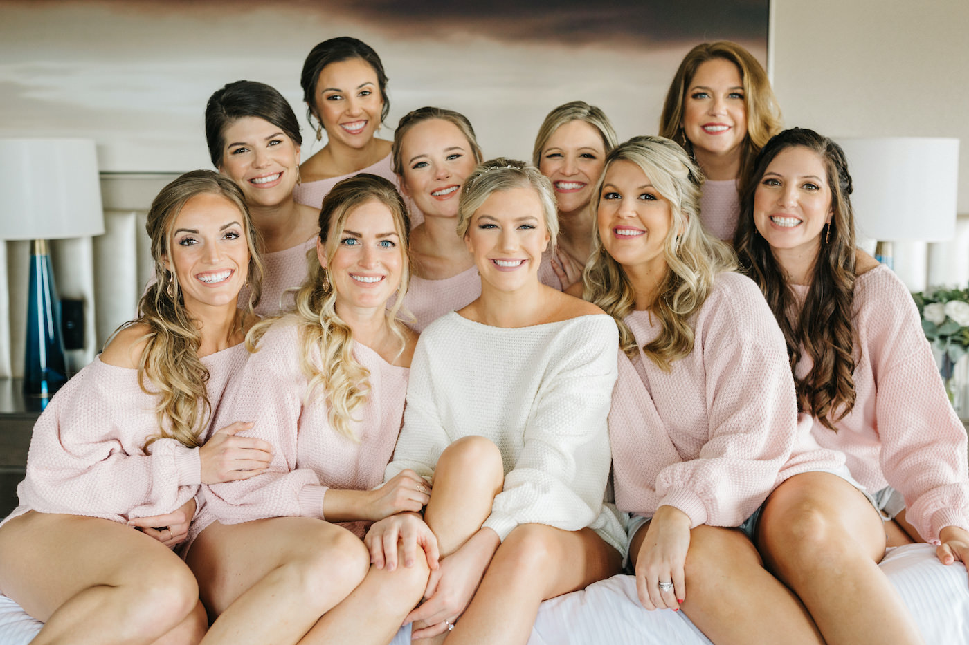 Bride and Bridesmaids Getting Ready in Blush Pink Pajamas | Michele Renee the Studio