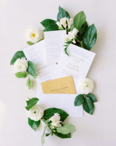 Modern Florida Wedding Invitation, White and Ivory Stationery with Gold Foil Block Lettering