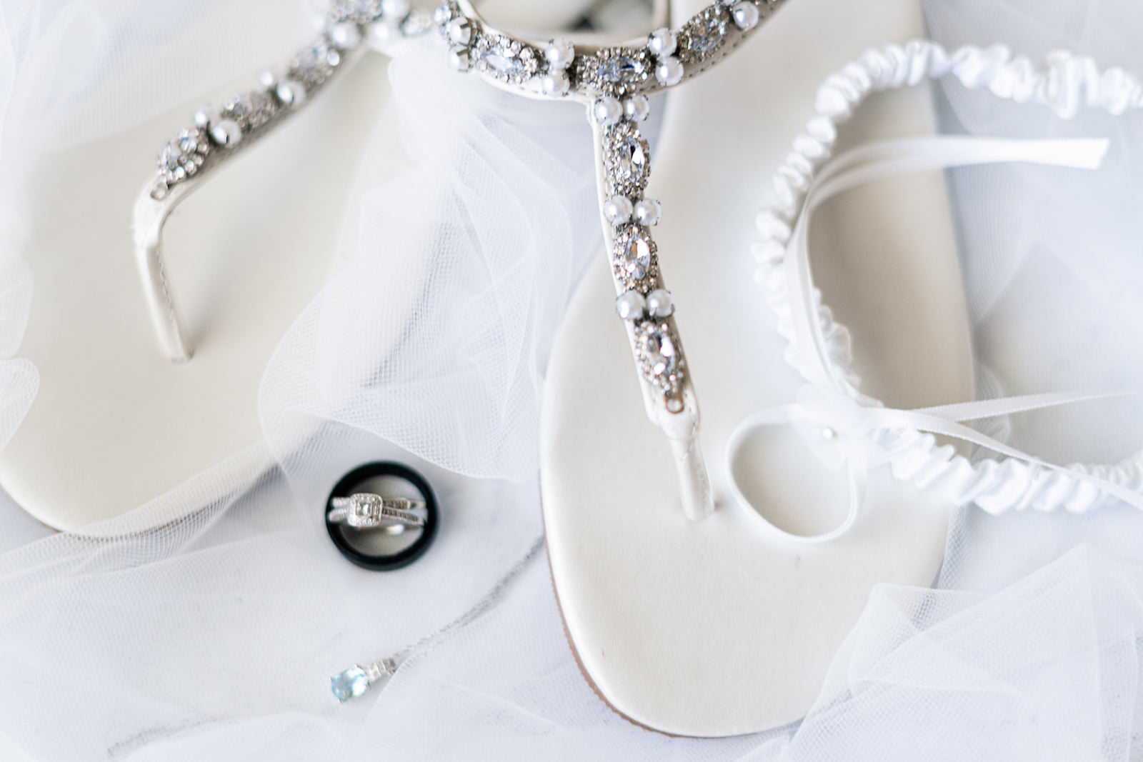 Beach Wedding Bridal Flip Flop Shoes with Rhinestones and Pearls | Wedding Ring Shot