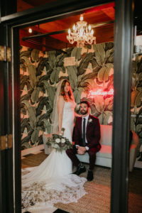 Instagram Wedding Portrait with Neon Sign | Modern Unique Downtown St. Pete Wedding Venue Station House