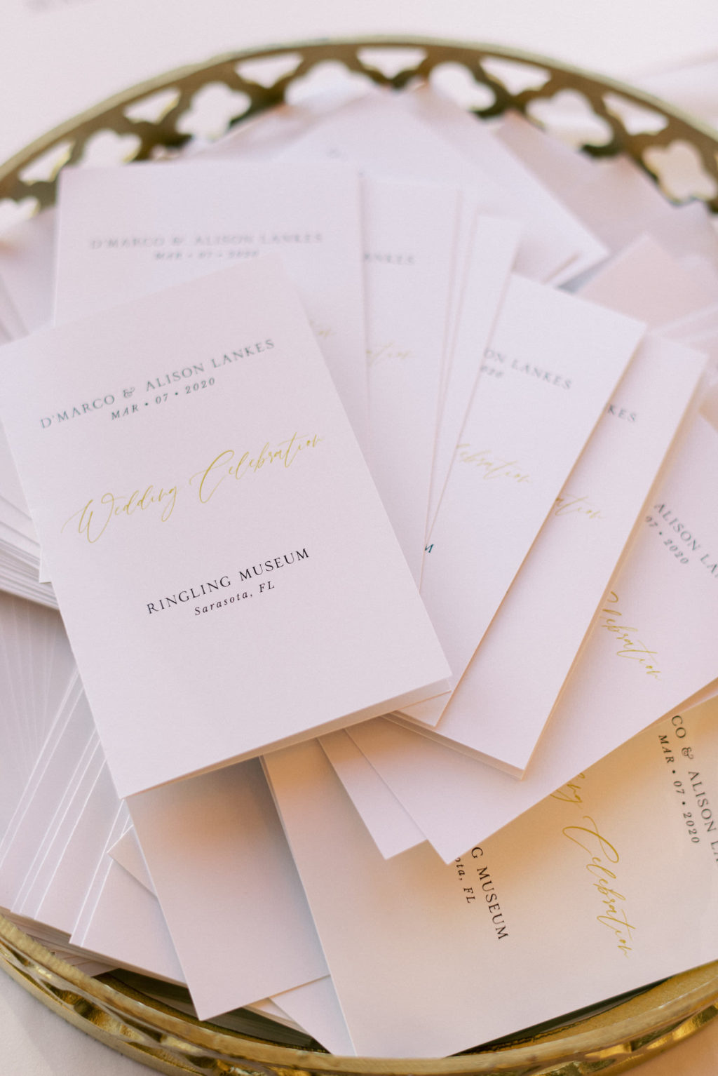 Classic Florida Wedding Invitation with Gold Foil, Black Script and Ivory Paper, The Ringling Museum of Art Courtyard in Sarasota | Florida Wedding Planner NK Weddings