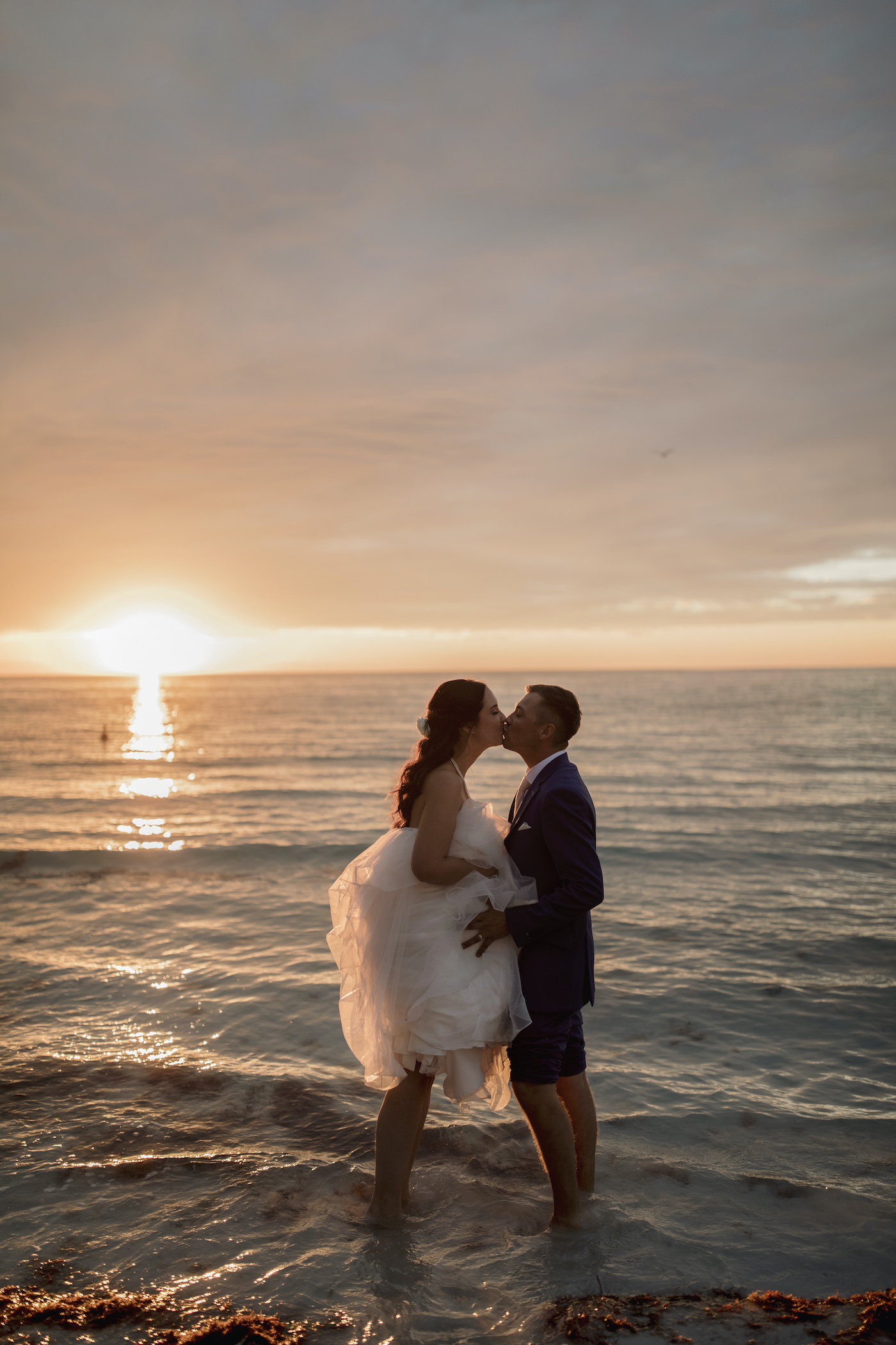 Bride and Groom Outdoor Ocean Sunset Portrait Sarasota Beach Wedding on Siesta Key