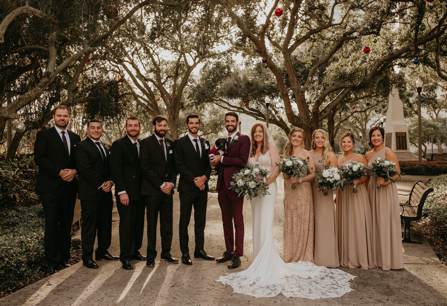 bridesmaid and groomsmen burgundy