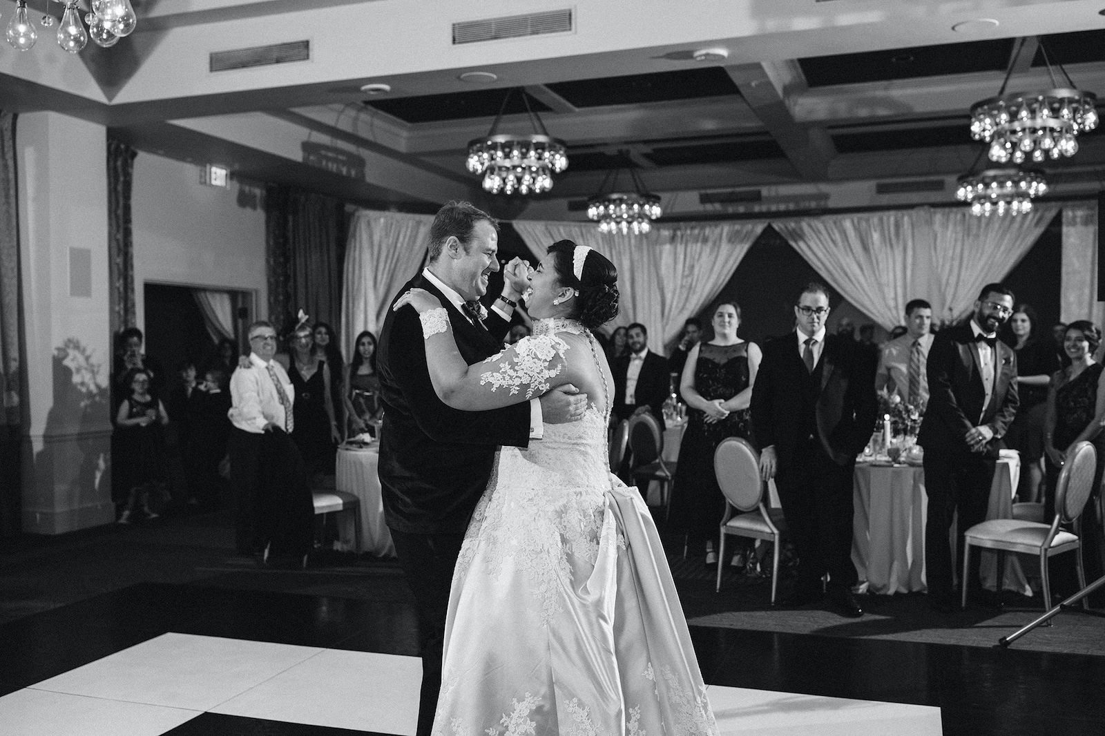 Black and White Wedding Photography | Bride and Groom First Dance at St. Pete Wedding Venue The Birchwood