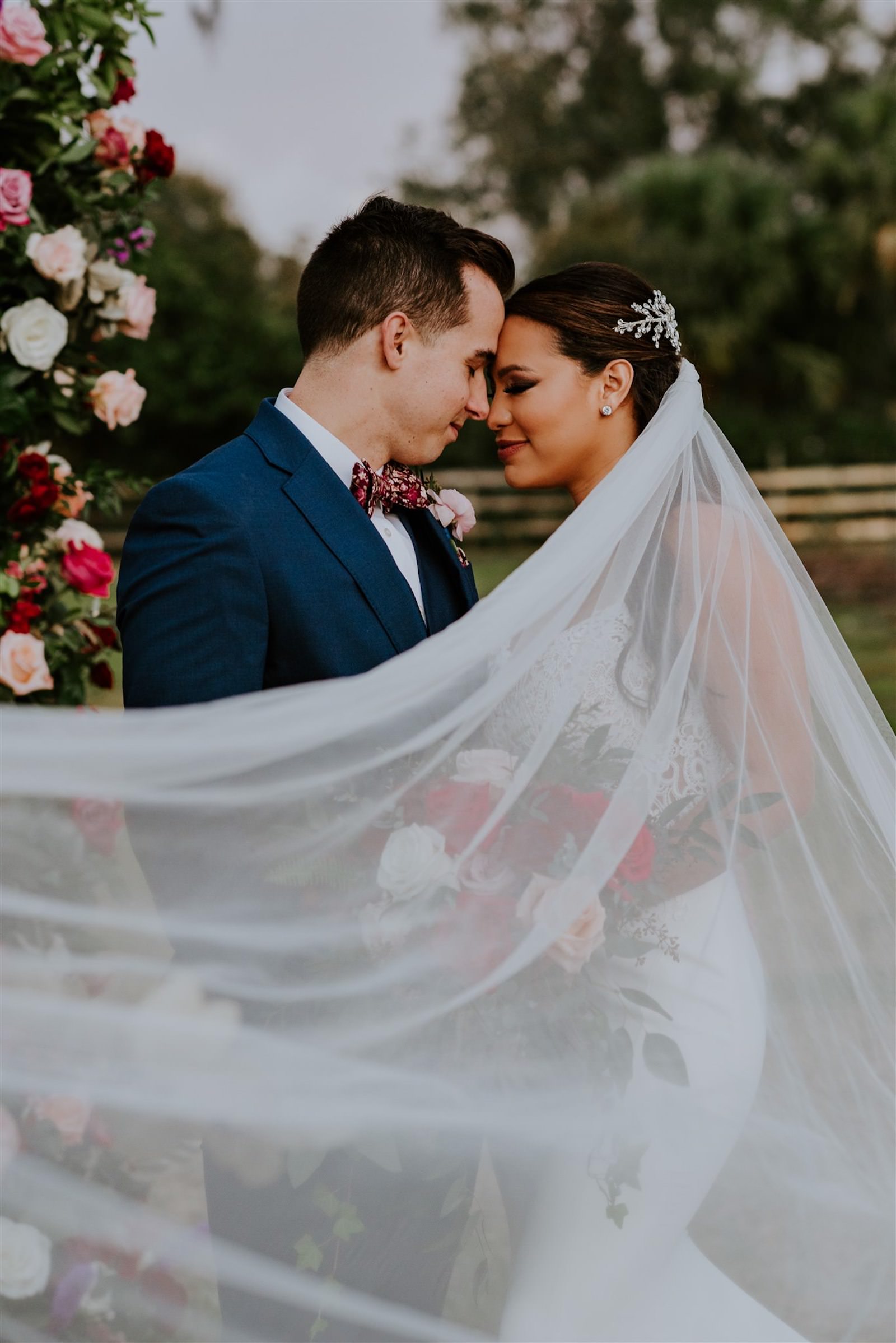 Bride and Groom Outdoor Portrait | Wedding Photography Veil Shot