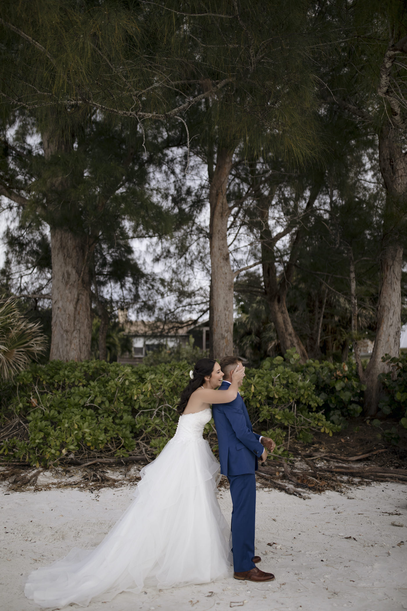 Outdoor Bride and Groom Portrait | Bride and Groom First Look Sarasota Beach Wedding