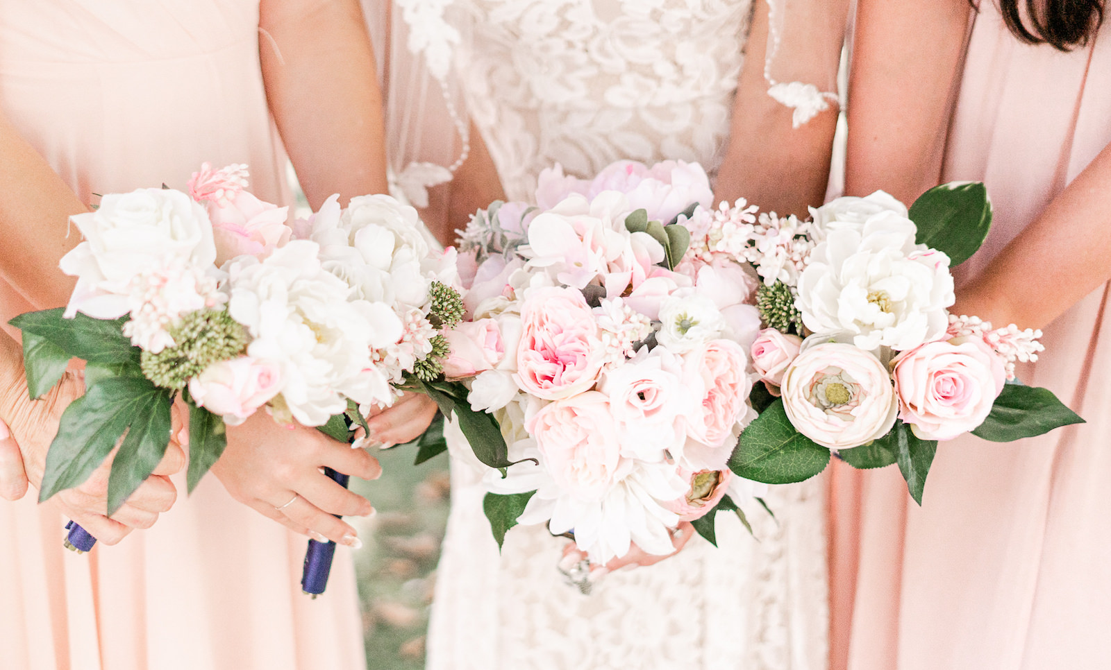 Blush Pink and White Wedding Bouquets with Garden Roses and Ranunculus | Silk Faux Fake Flowers DIY Bouquet