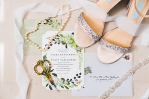 Romantic Bridal Details, Wedding Invitation, RSVP Card, Sage Green Ivory and Grey, Antique Letter Opener with Pearl Necklace and Lace Garter | Florida Wedding Designer and Planner John Campbell Weddings