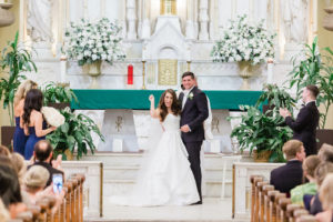 Florida Bride and Groom Happy Emotions After Exchanging Wedding Ceremony Vows | Tampa Bay Traditional Wedding Venue Sacred Heart Catholic Church