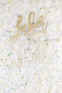Romantic Elegant Wedding Reception Decor, Gold Custom Laser Cut Sign on White Roses | Tampa Bay Wedding Planner Special Moments Event Planning | Wedding Florist Gabro Event Services