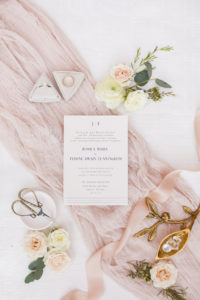 Modern Blush Pink Wedding Invitation, Purple Block Font, with Triangle Shaped Ring Box | Florida Wedding Photographer Lifelong Photography Studio