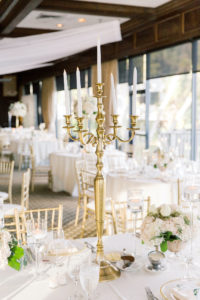 Classic Elegant Wedding Reception Decor Tall Gold Candelabra | Tampa Bay Wedding Rental and Florist Gabro Event Services | Wedding Planner Special Moments Event Planning