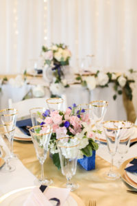 Romantic, Modern Florida Wedding Reception and Decor at Private Residence, Gold Chargers, Gold Table Runner, Low Floral Centerpieces with Vibrant Pink, Purple, White and Ivory Flowers | Tampa Wedding Photographer Lifelong Photography Studio | Tampa Bay Wedding Caterer Catering by the Family | Furniture Event Rentals By Kate Ryan Event Rentals | Floral Decor Monarch Events & Design