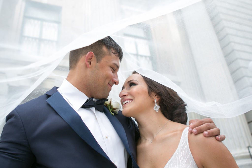 Bride and Groom Outdoor Portrait Veil Shot | Carrie Wildes Photography