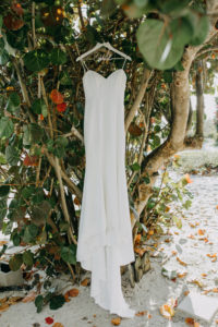 Tampa St Pete Florida COVID Destination Elopement Beach Wedding Dress Hanger Shot Outdoor Mangrove Tree