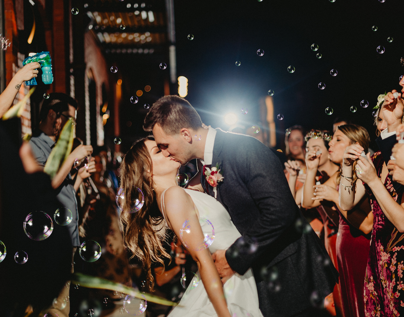 Bride and Groom Send Off Exit with Bubbles | Dewitt for Love Photography