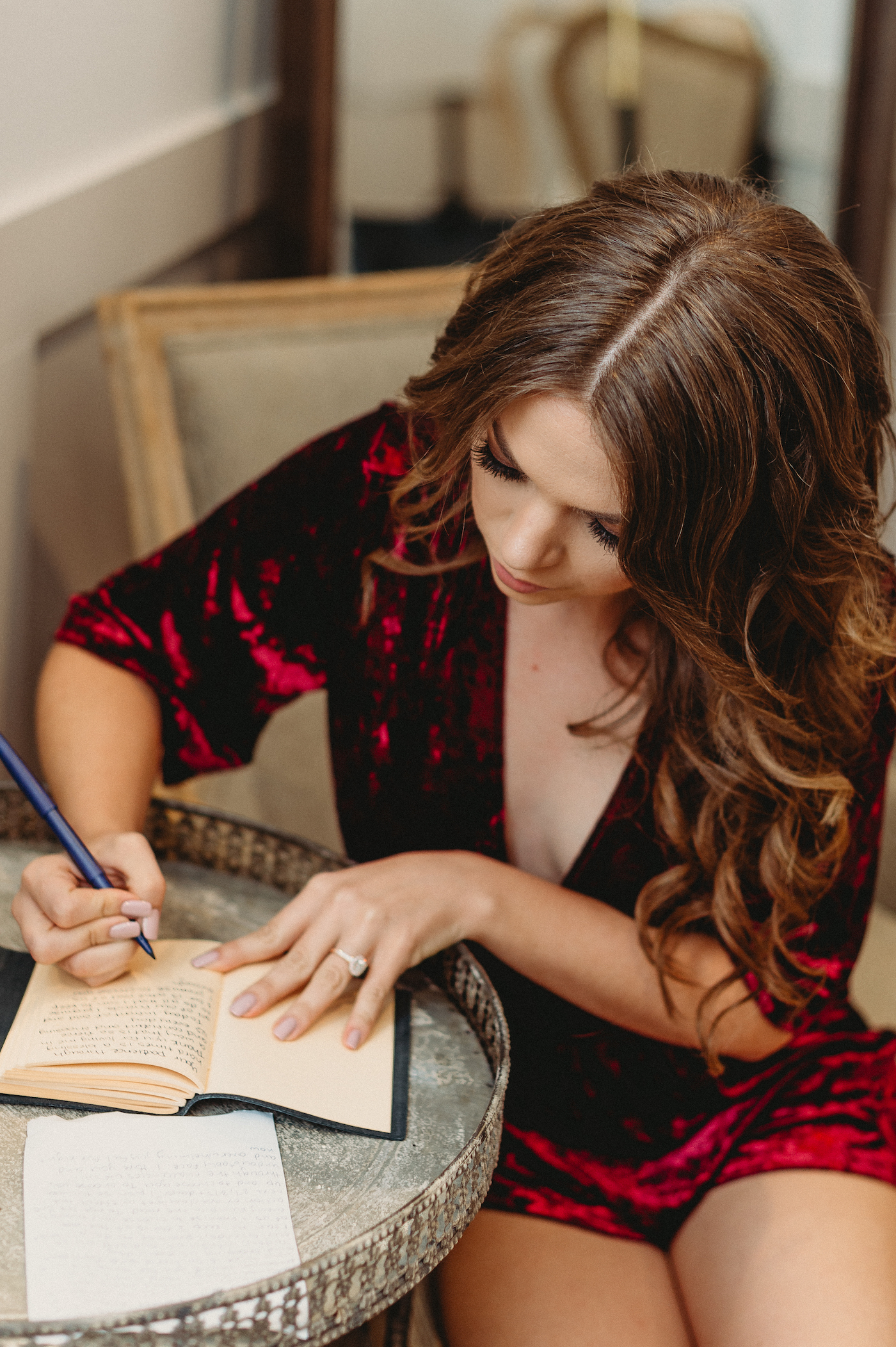 Bride Getting Ready For Wedding and Writing Own Vows | Wedding Vow Book