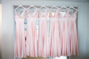 Bridesmaids Dresses Hanger Shot | Blush Pink Long Silk Satin Formal V Neck Bridesmaid Dresses