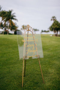 Elegant Tropical Wedding Ceremony Decor, Modern Acrylic and Gold Font Sign | Tampa Bay Wedding Planner NK Weddings