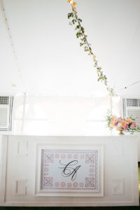 Elegant Tropical Wedding Reception Decor, Hanging Floral Draping, Monogram Photo | Tampa Bay Wedding Planner NK Weddings