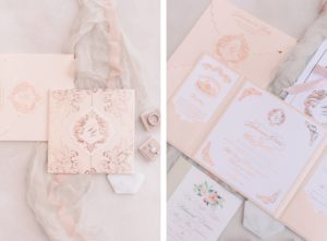 Romantic, Pink Wedding Invitation Suite withe Luxurious Rose Gold Foil, Ivory Card Paper and Elegant Script