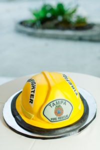 Fireman Groom's Cake Yellow Fondant Fire Fighter Helmet Tampa Fire Rescue | Tampa Wedding Cake Bakery The Artistic Whisk