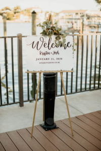 St. Pete Wedding Ceremony Decor, Modern Acrylic and White Painted Welcome Sign with Eucalyptus Arrangement | Tampa Bay Wedding Planner Coastal Coordinating