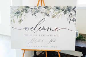 Modern Minimalist Wedding Decor and Reception, Welcome Sign, Dusk and Greenery Colors with Script Lettering, February 22, 2020 Wedding 2/22/22 | Tampa Bay Wedding Day of Coordinator Special Moments Event Planning | Florida Wedding Photographer Grind & Press Photography